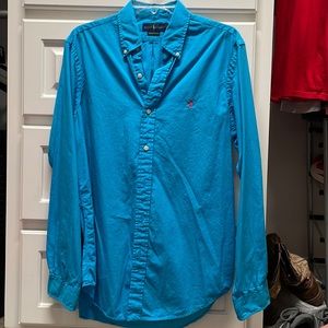 Long sleeve button down polo, size medium